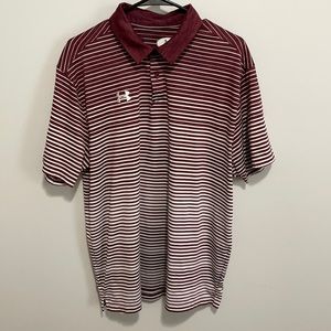 Under Armour, Maroon and white stripe polo!! Polyester dry fit! XL &💯condition!